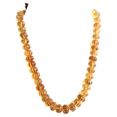 Top Quality Citrine Carved Melon Beads Natural Gemstone Necklace
