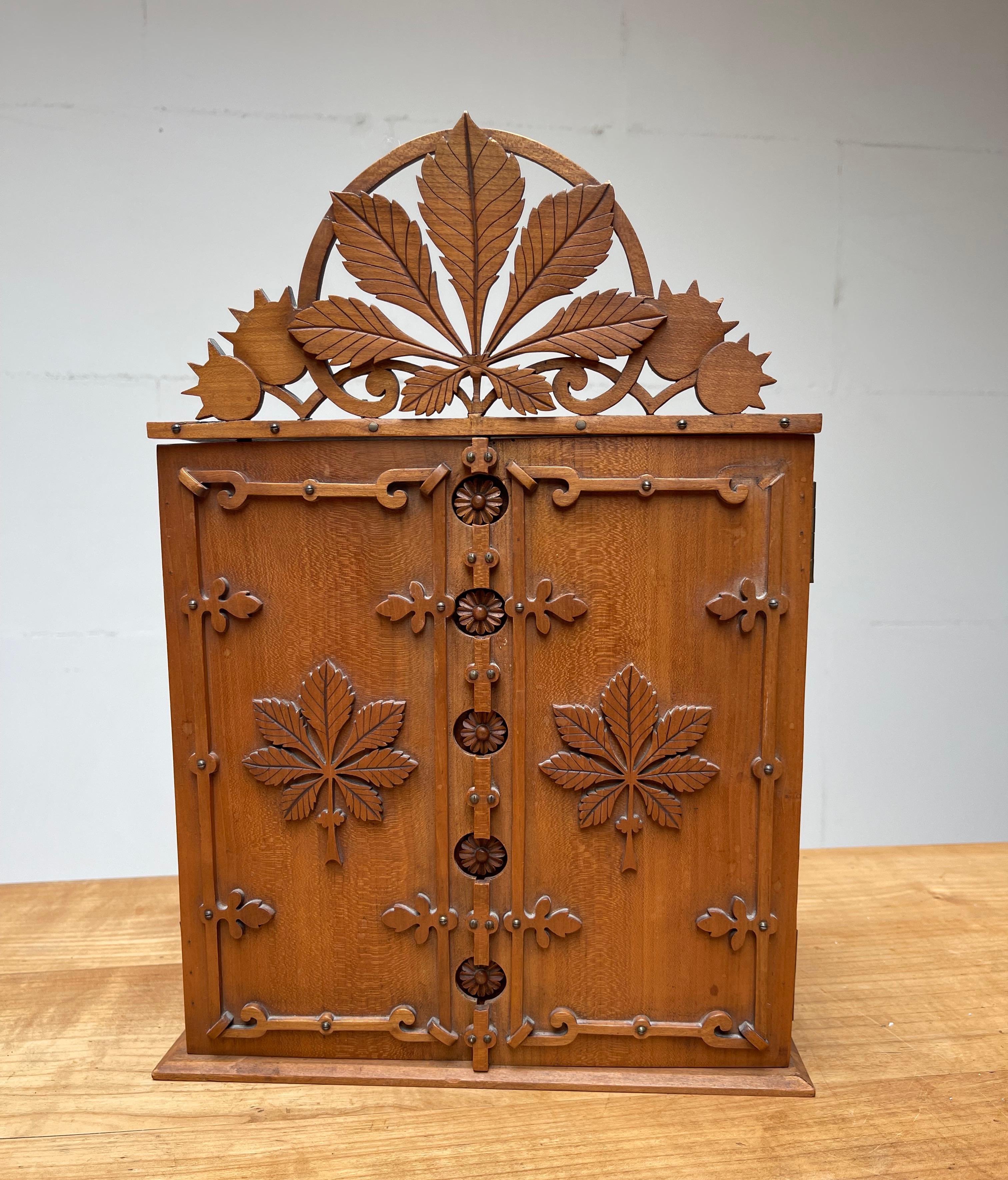 Unique and perfectly handcrafted between 1900 and 1920.

This small, but stunning chest(nut) of drawers is another one of our recent great finds. The details in this miniature cabinet show the incredible skill of its maker and the look and feel of