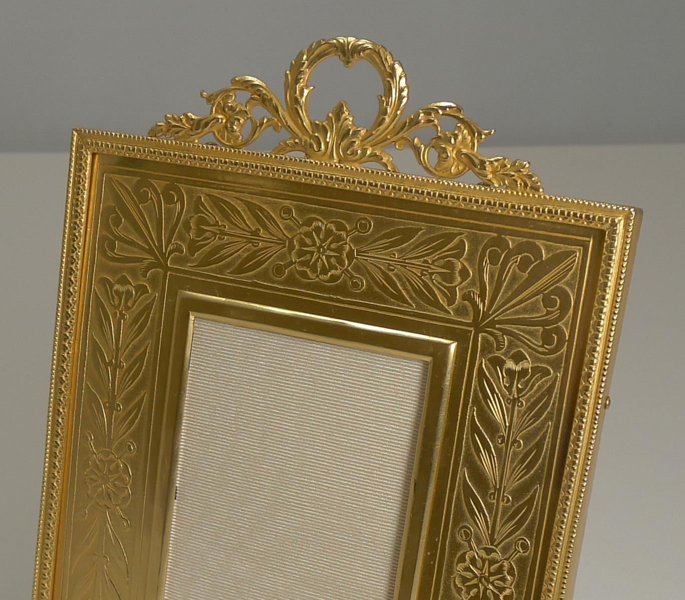 Top Quality French Gilded Bronze Photograph Frame, Engraved Slip, circa 1900 1