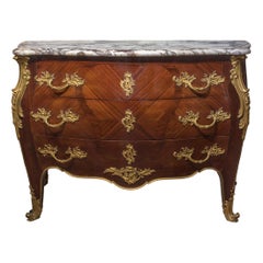 French Louis XV-Style Gilt Bronze Marble Top Mounted Commode