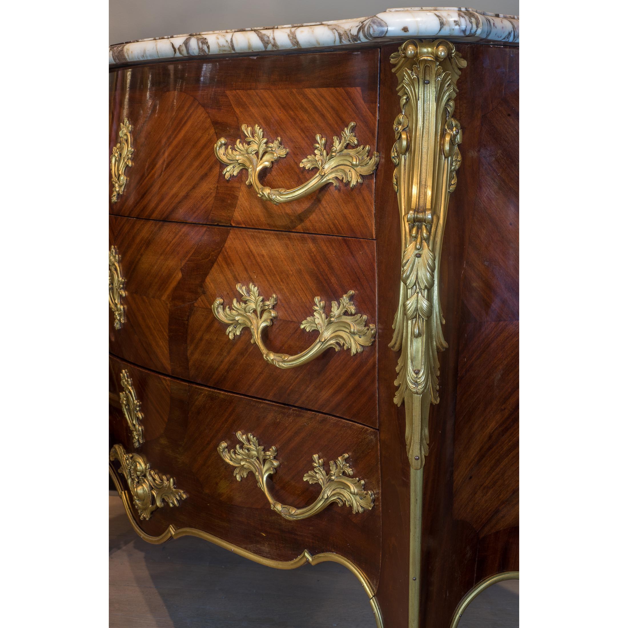 Satinwood  French Louis XV-Style Gilt Bronze Marble Top Mounted Commode For Sale