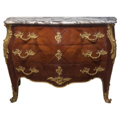  French Louis XV-Style Gilt Bronze Marble Top Mounted Commode
