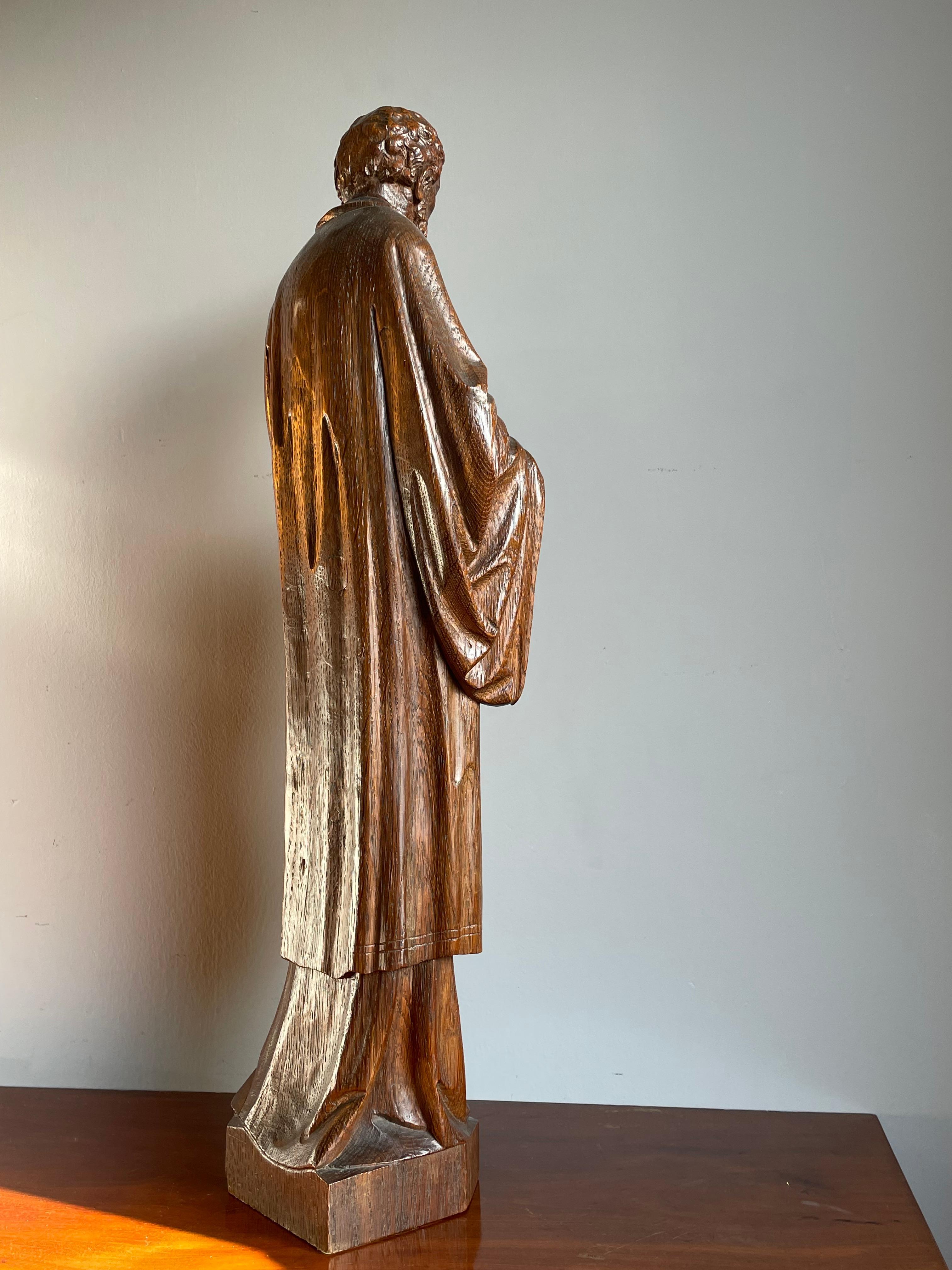 Top Quality Hand Carved Antique Oak Saint or Holy Man Sculpture W Missing Hands For Sale 3