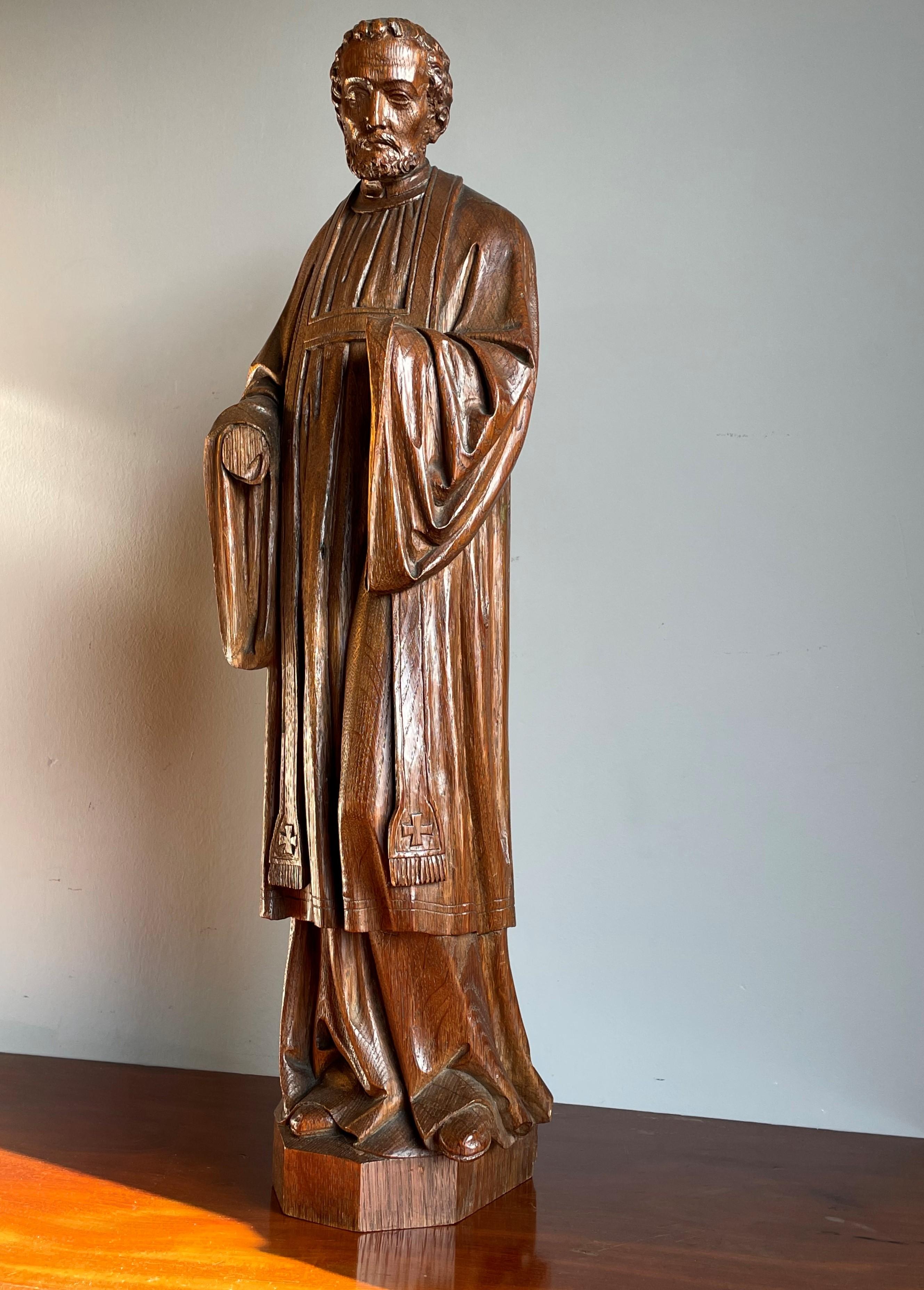 Late 1800s, hand-carved oak sculpture of a Saint or clergyman.

Sometimes we find antique sculptures / works of religious art of such good quality that we simply need to purchase it, even if we don't know who they are. There are many people in the