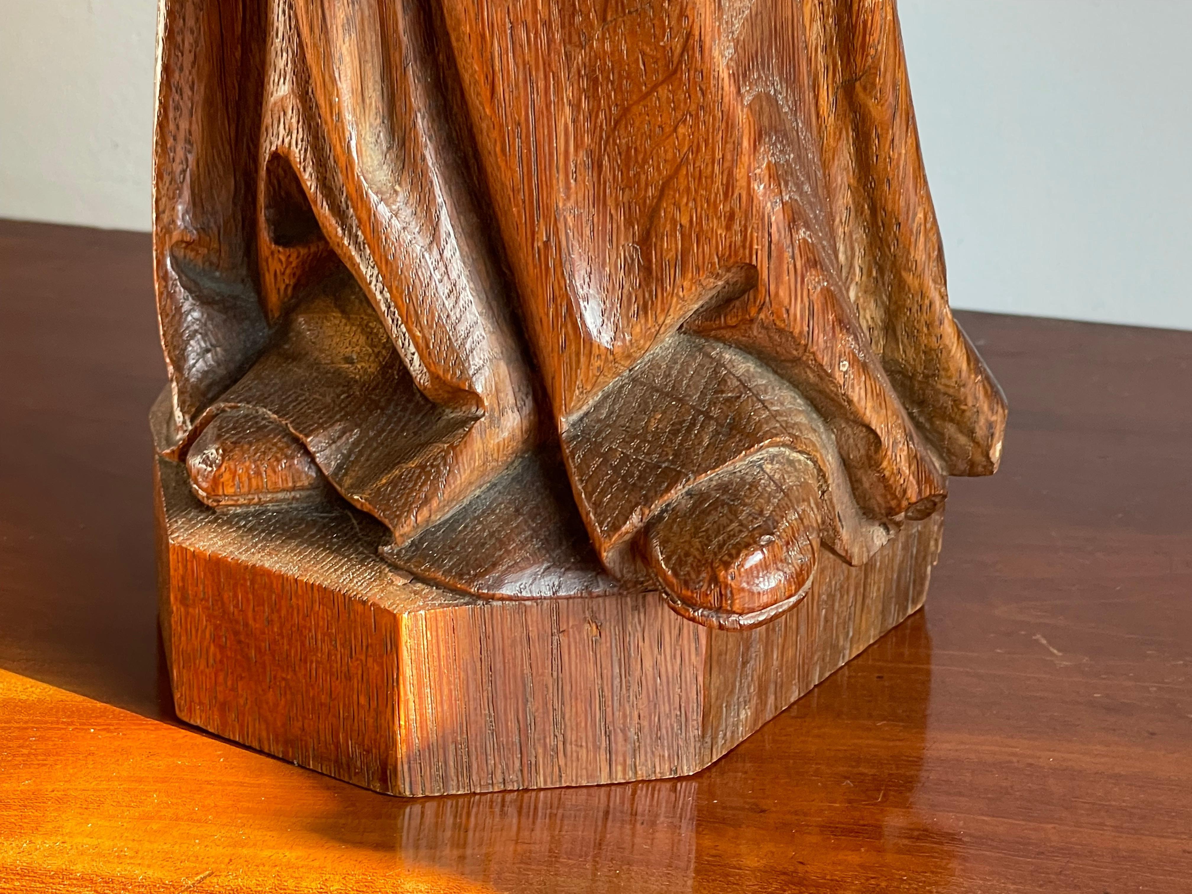 Renaissance Revival Top Quality Hand Carved Antique Oak Saint or Holy Man Sculpture W Missing Hands For Sale