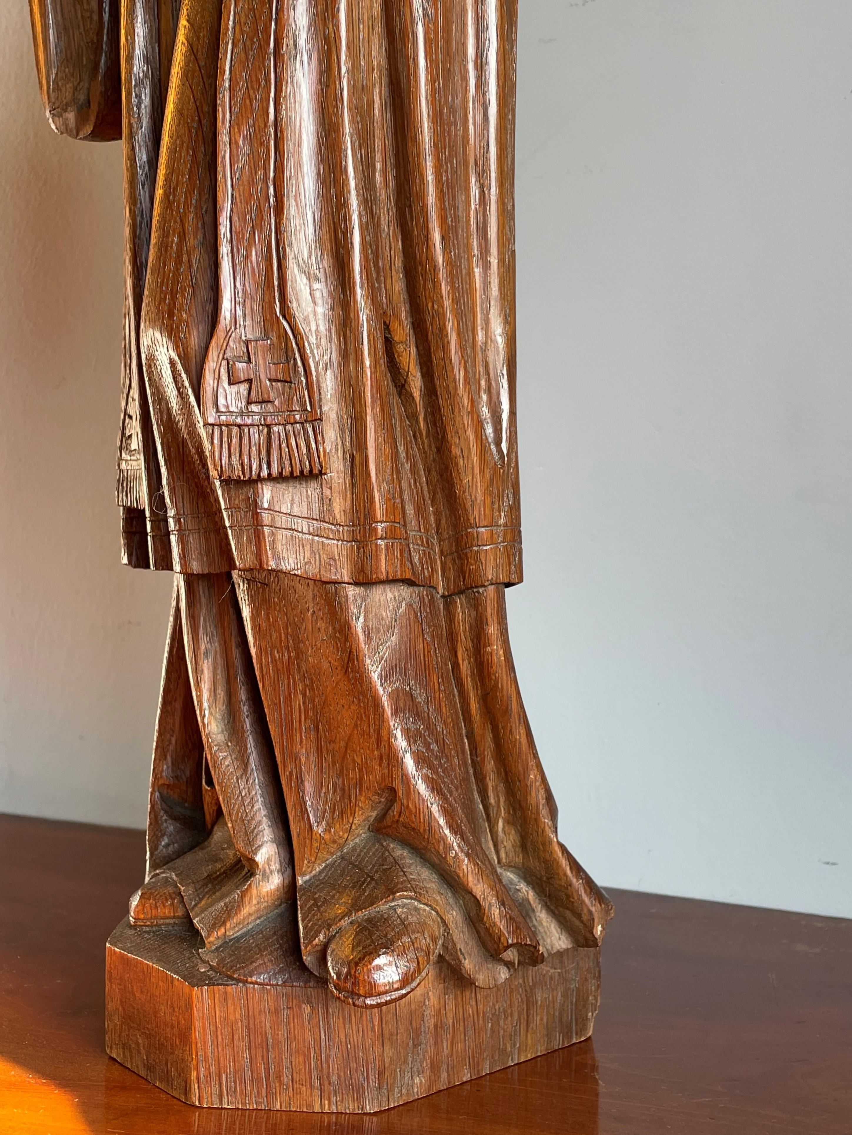 Dutch Top Quality Hand Carved Antique Oak Saint or Holy Man Sculpture W Missing Hands For Sale
