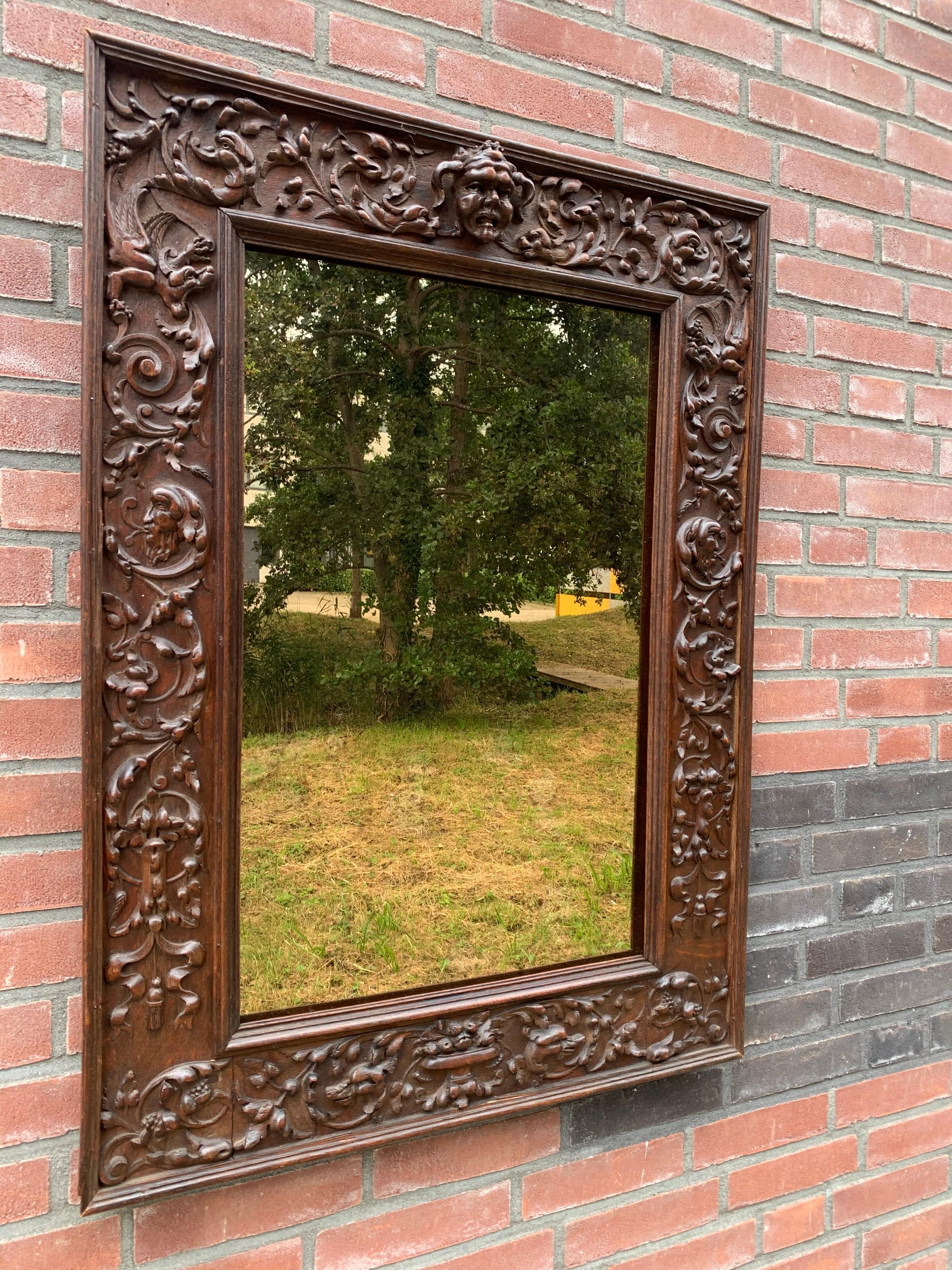 Hand-Carved Top Quality Early Antique Renaissance Revival Wall Mirror Sculptured Frame Work For Sale