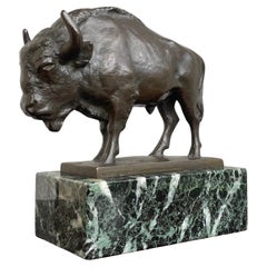 Top Quality Handcrafted Bronze American Buffalo / Bison Sculpture on Marble Base