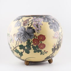 Top Quality large Yellow ground Incense burner with flowers and birds cloisonne