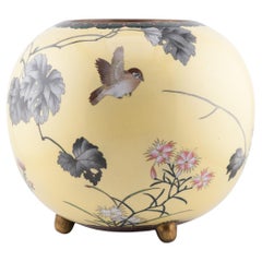 Top Quality large Yellow ground Incense burner with flowers and birds cloisonne