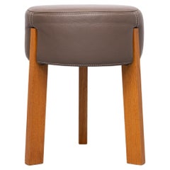 Top quality Leather Pouf  3 Oak legs  1990s