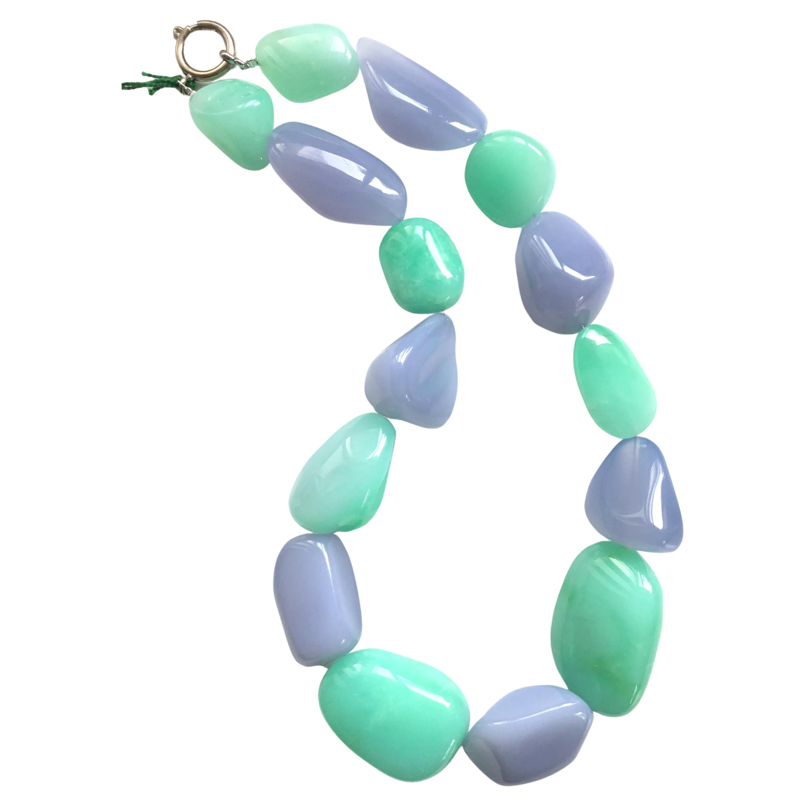 Top Quality Mix Chalcedoney & Chrysoprase Tumbled Natural Gemstone Necklace For Sale