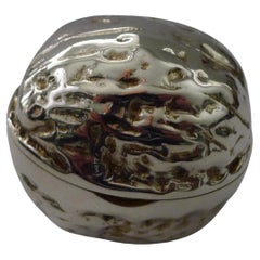 Top Quality Modernist Walnut Pill Box In English Sterling Silver - 1985