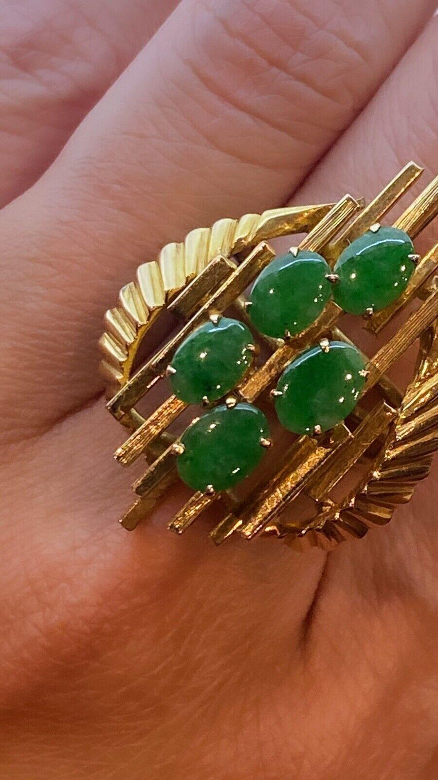 Top Qualität Natürlicher Jadeit Cluster Großer Ring in 14K Gelbgold. Retro, um 1950. 1