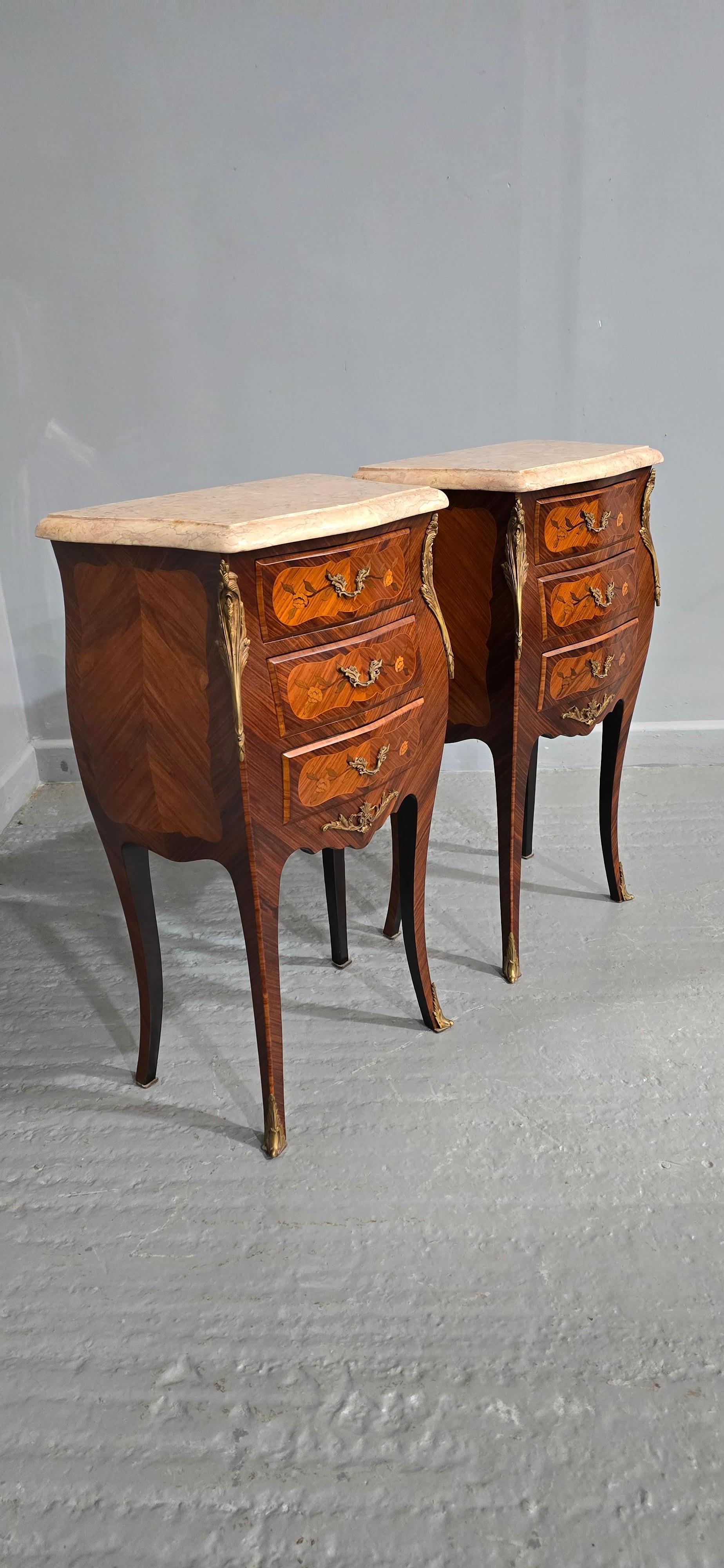 Tulipwood Top Quality Pair French Bedside Lamp Chests of Drawers For Sale