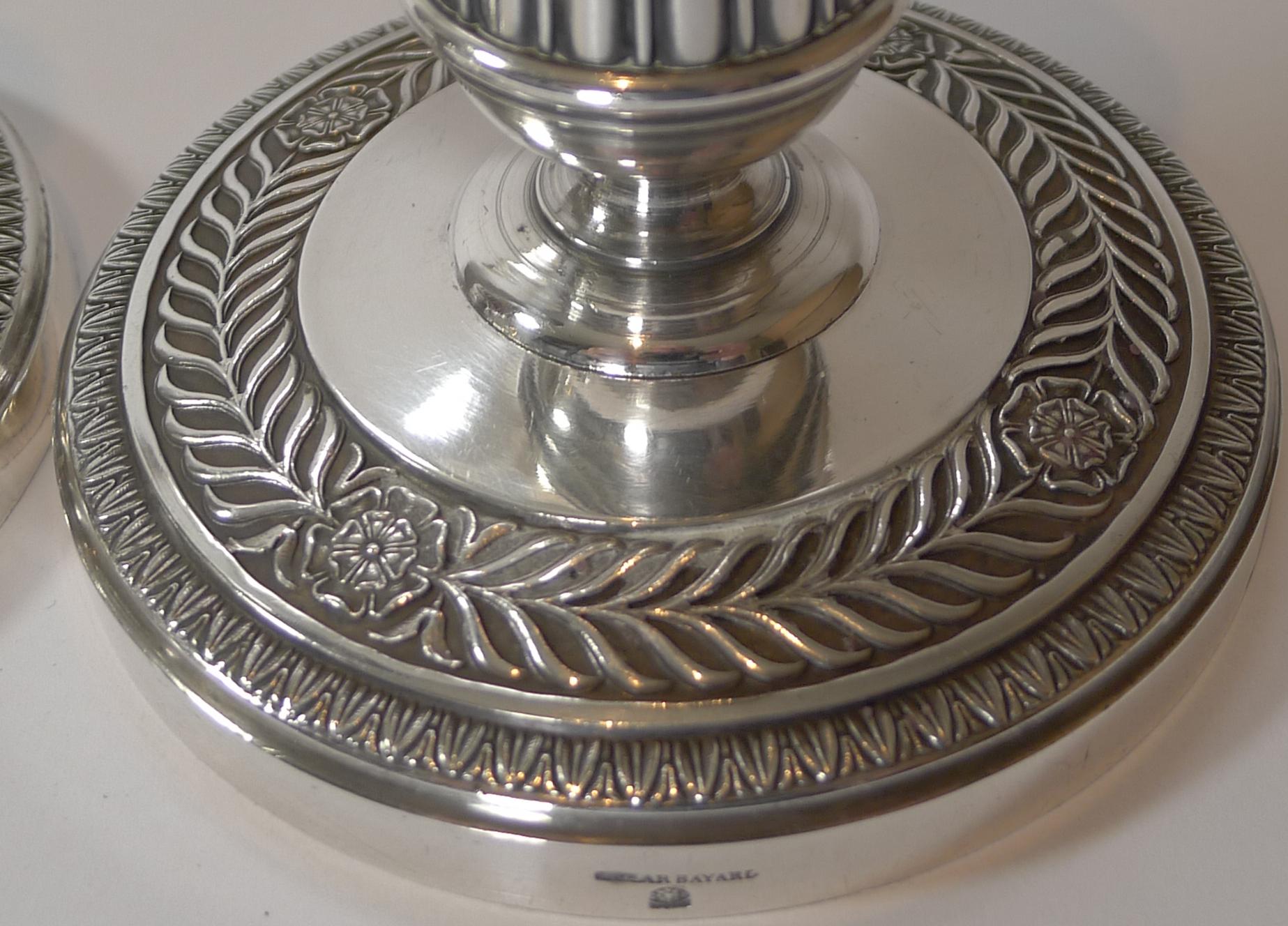 Late Victorian Top Quality Pair French Silver Plated Candlesticks by Cailar Bayard, c.1900