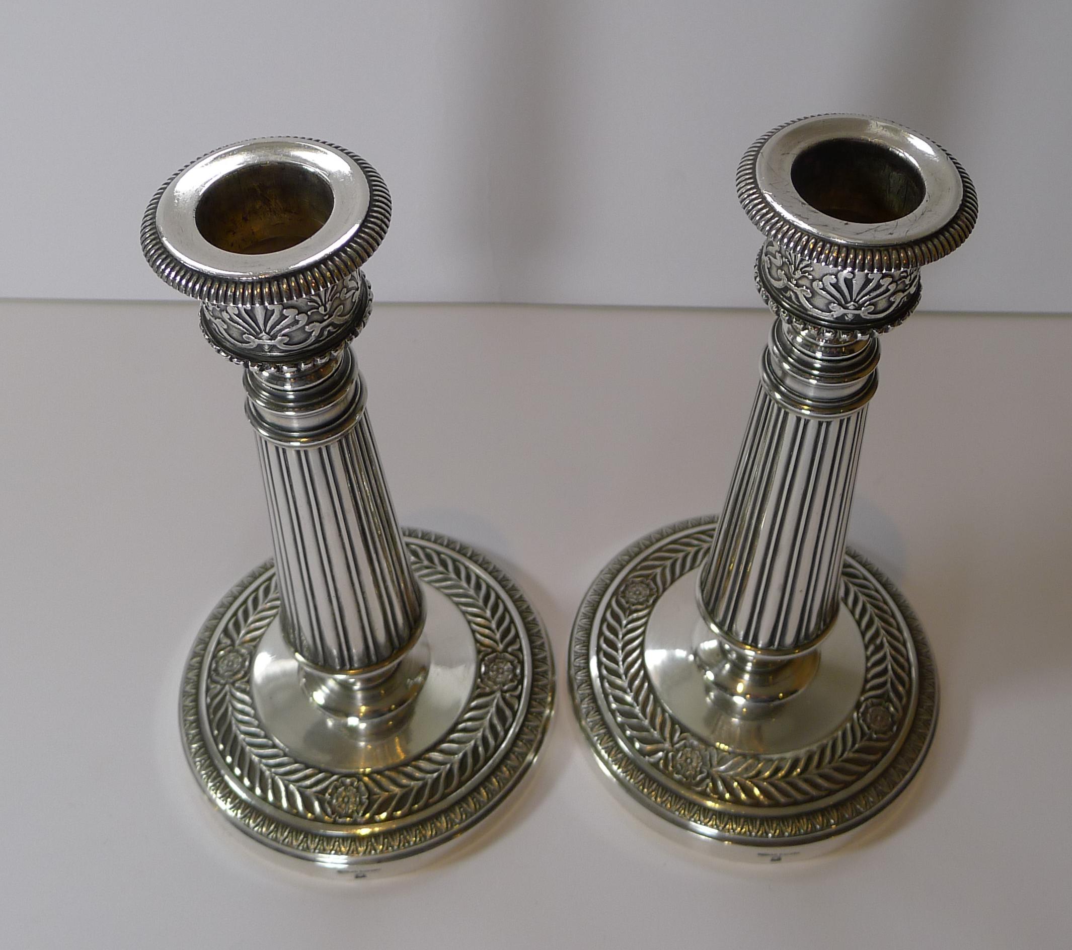 Top Quality Pair French Silver Plated Candlesticks by Cailar Bayard, c.1900 In Good Condition In Bath, GB