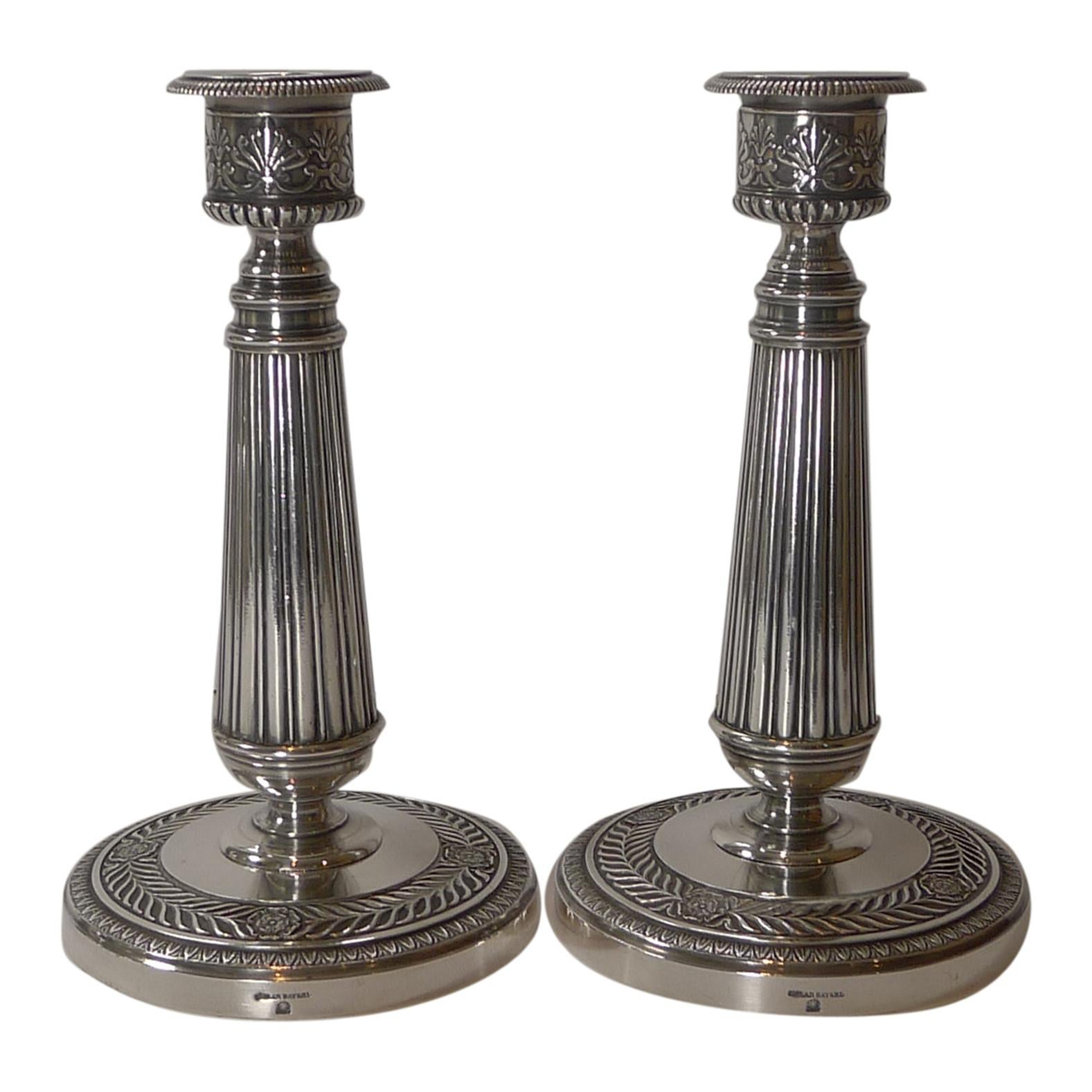 Top Quality Pair French Silver Plated Candlesticks by Cailar Bayard, c.1900