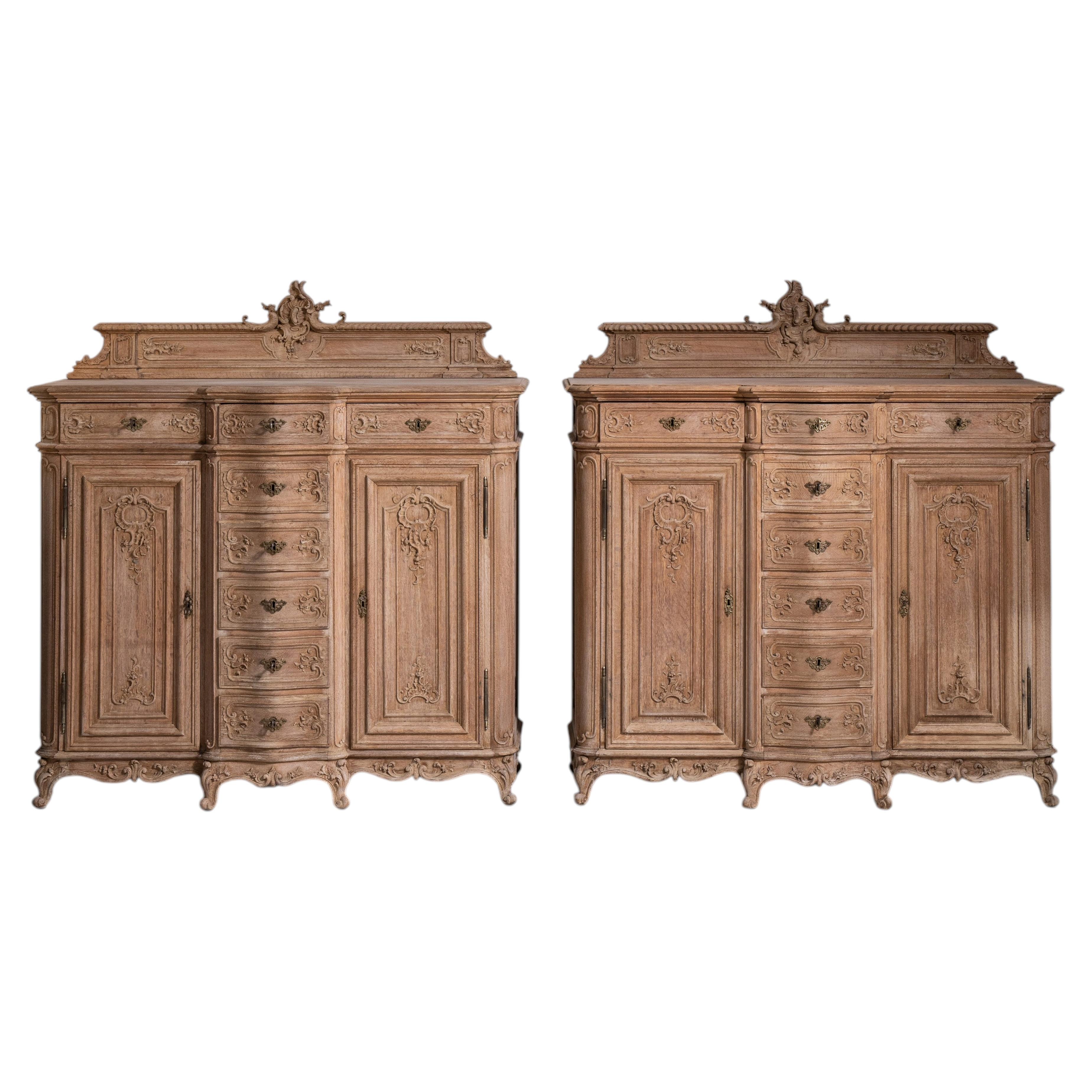 Pair of Louis XV Oak Buffets, Belgian Craftsmanship, Circa 1890