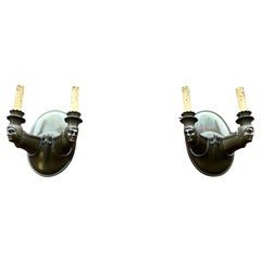 Top Quality Pair of Two-Light Art Deco Sculptural Bronze Wall Sconces Lights