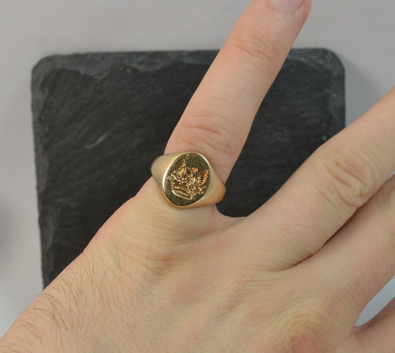 Top Quality Rise like a Phoenix on Crown 9Ct Gold Intaglio Seal Signet Ring  d264 at 1stDibs