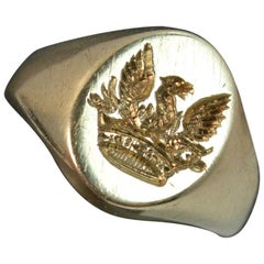 Top Quality Rise like a Phoenix on Crown 9Ct Gold Intaglio Seal Signet Ring d264