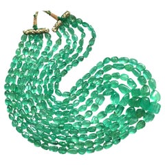 Top Quality Russian Natural Emerald Plain Nuggets Tumbled Gemstone Necklace