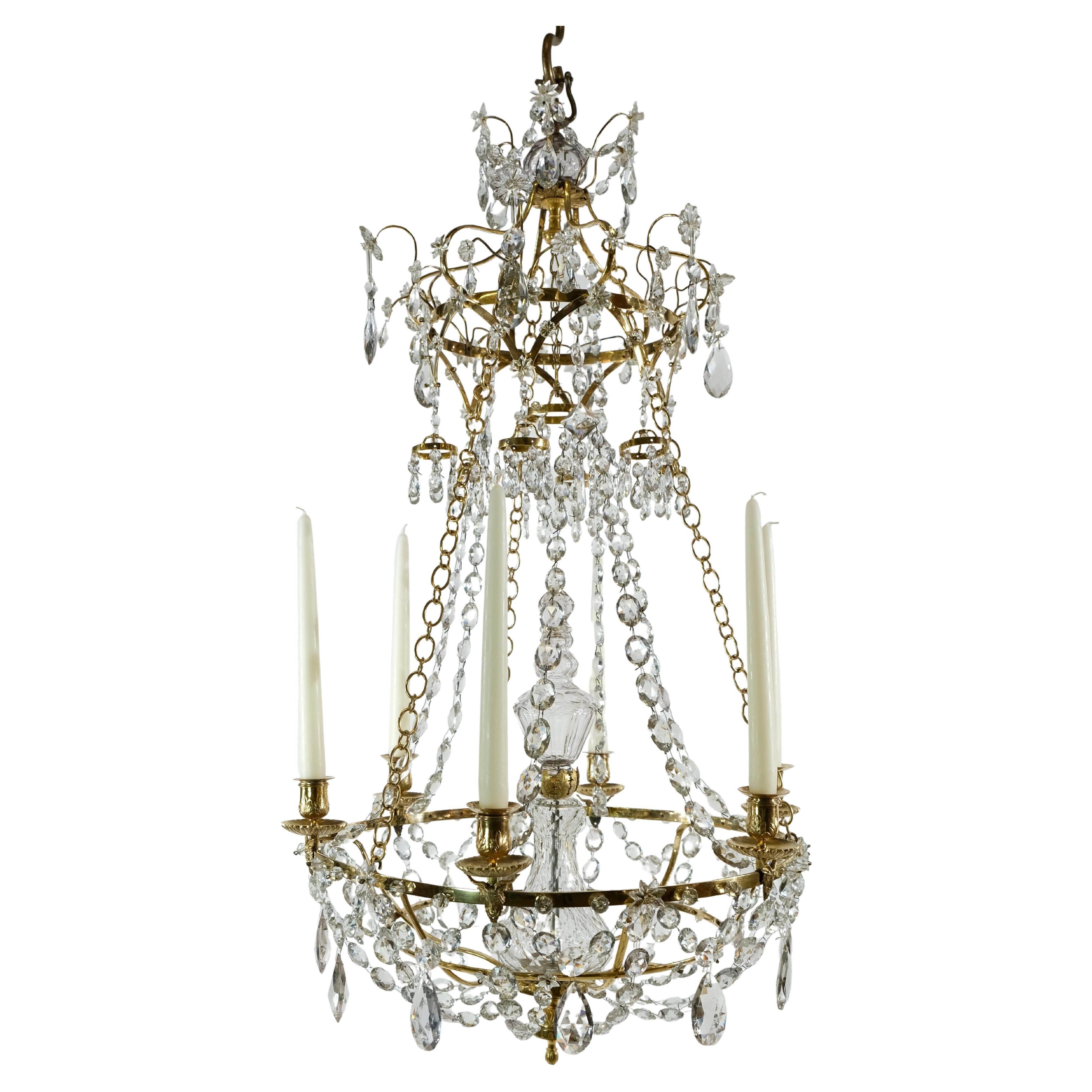 This is a masterpiece. The very best quality on all parts of the Chandelier. The bronze has a thick gold surface. This kind of gilding was just used on the most expensive pieces. All pendants are of the best quality of this time.
The shape of the