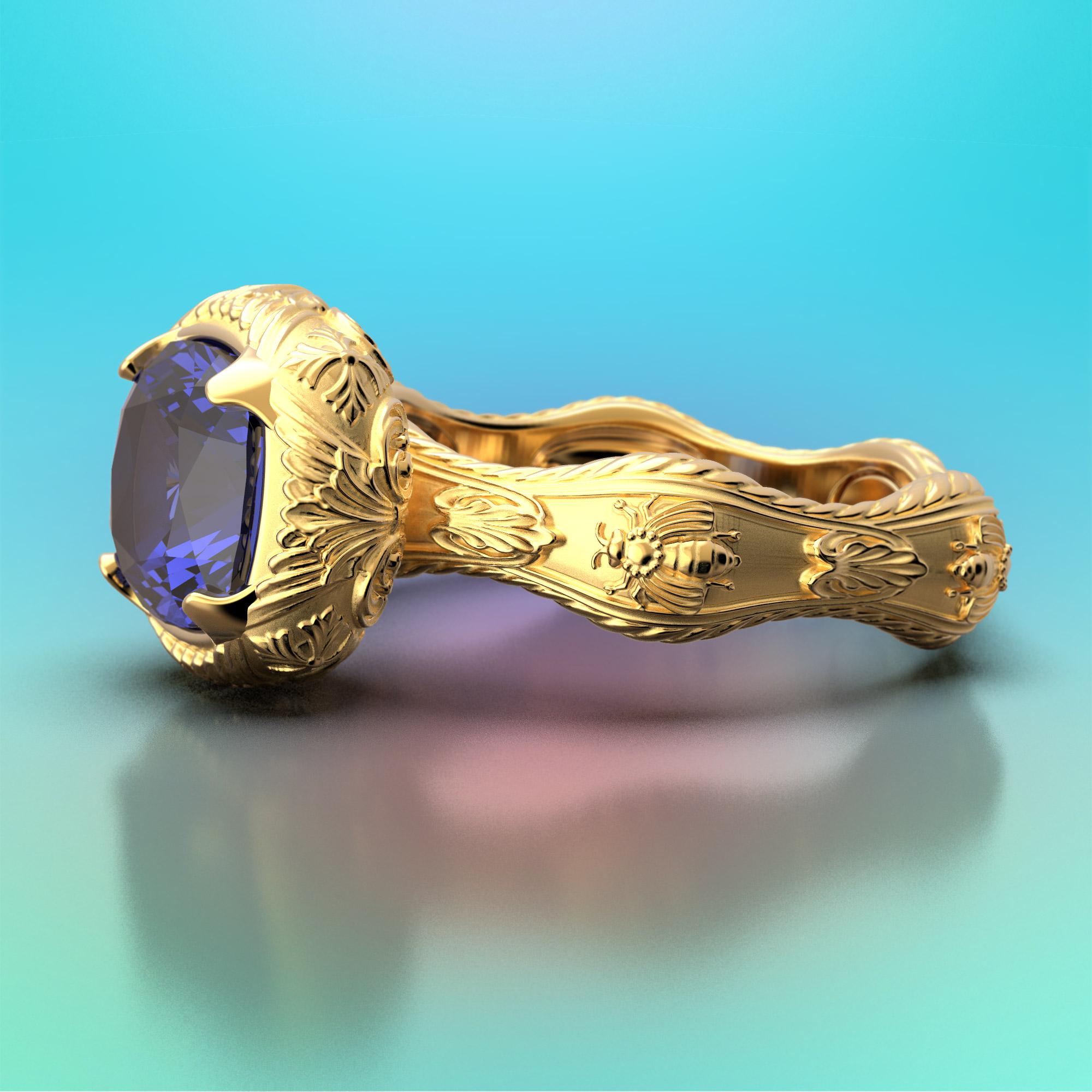 For Sale:  Top Quality Tanzanite Ring in 14k Gold Made in Italy by Oltremare Gioielli 3