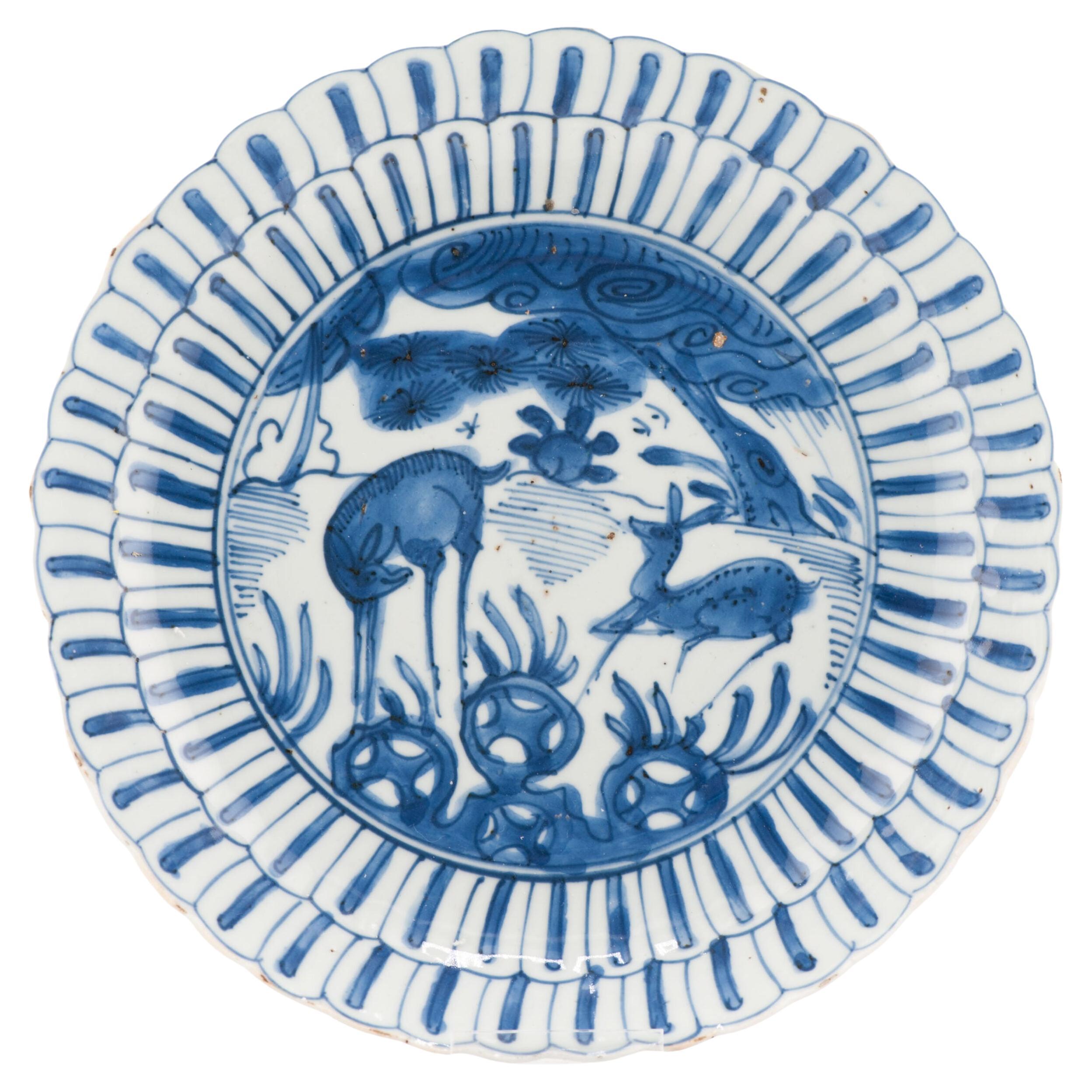 Top Quality Wanli Antique Ming Period Chinese Porcelain Kraak Plate Deers