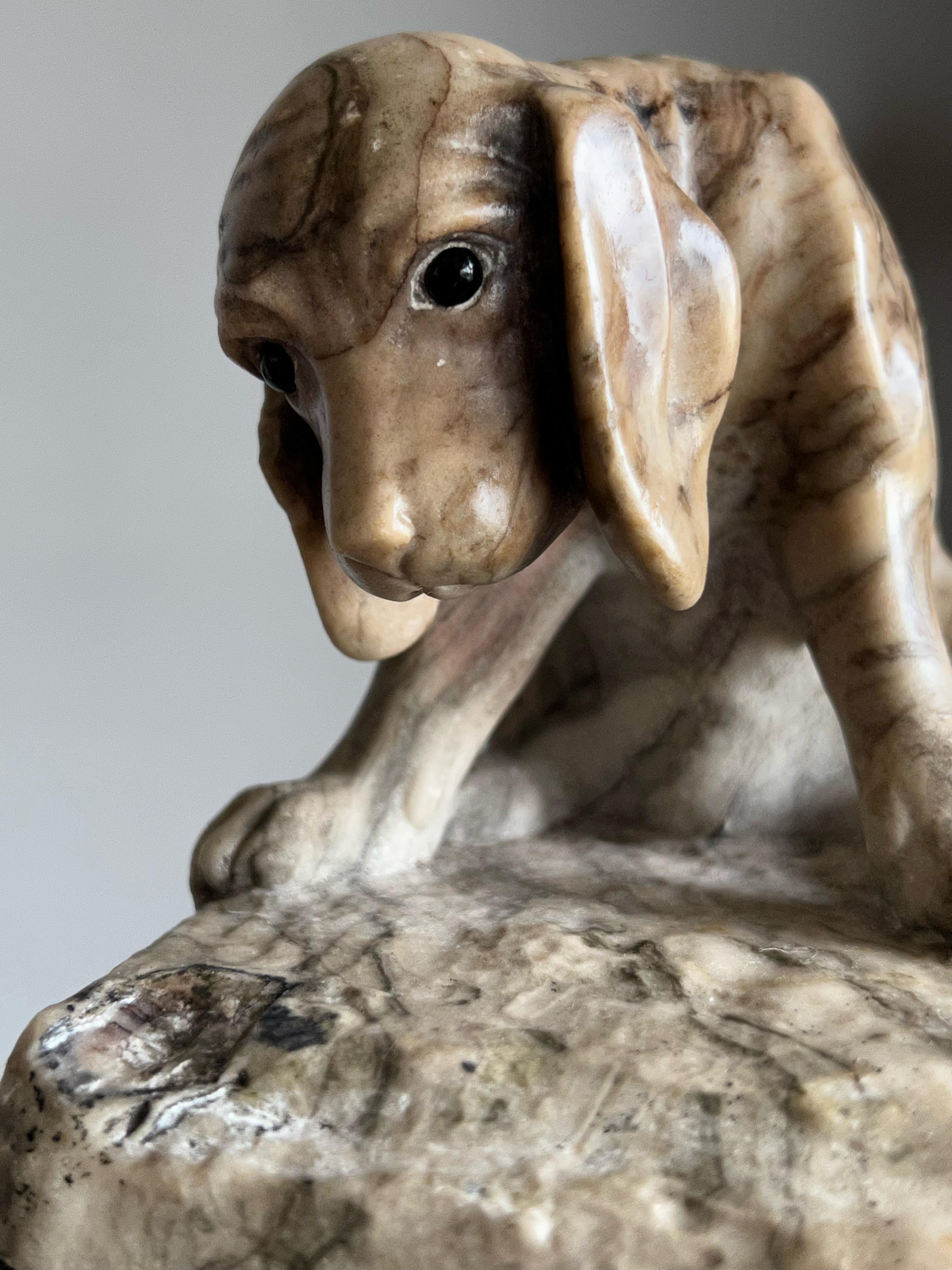 Antike signierte Alabaster-Puppy-Skulptur von Ernst Beck, hervorragende Verarbeitung im Angebot 3