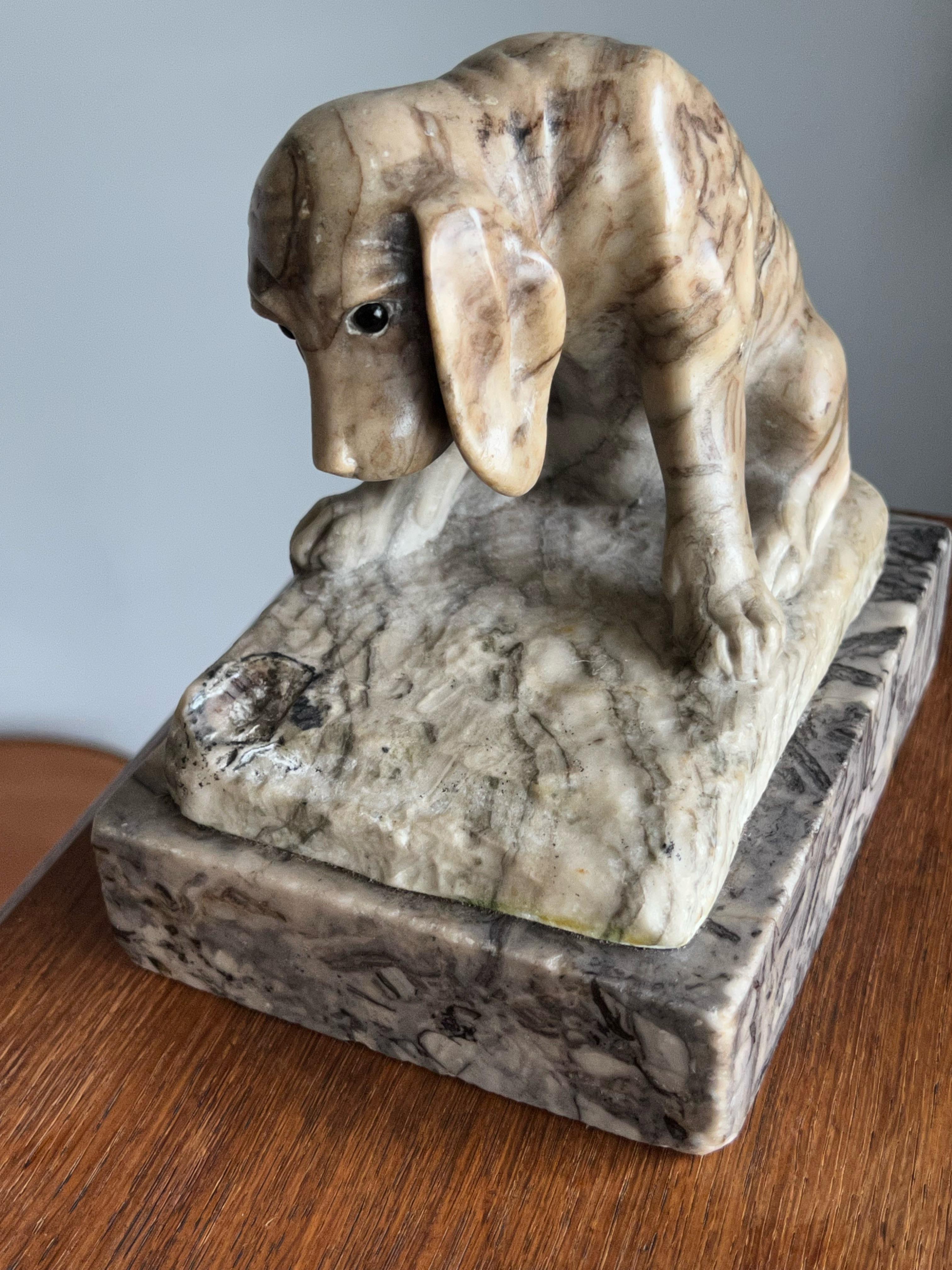 Top Quality Workmanship Antique Signed Alabaster Puppy Sculpture by Ernst Beck For Sale 6