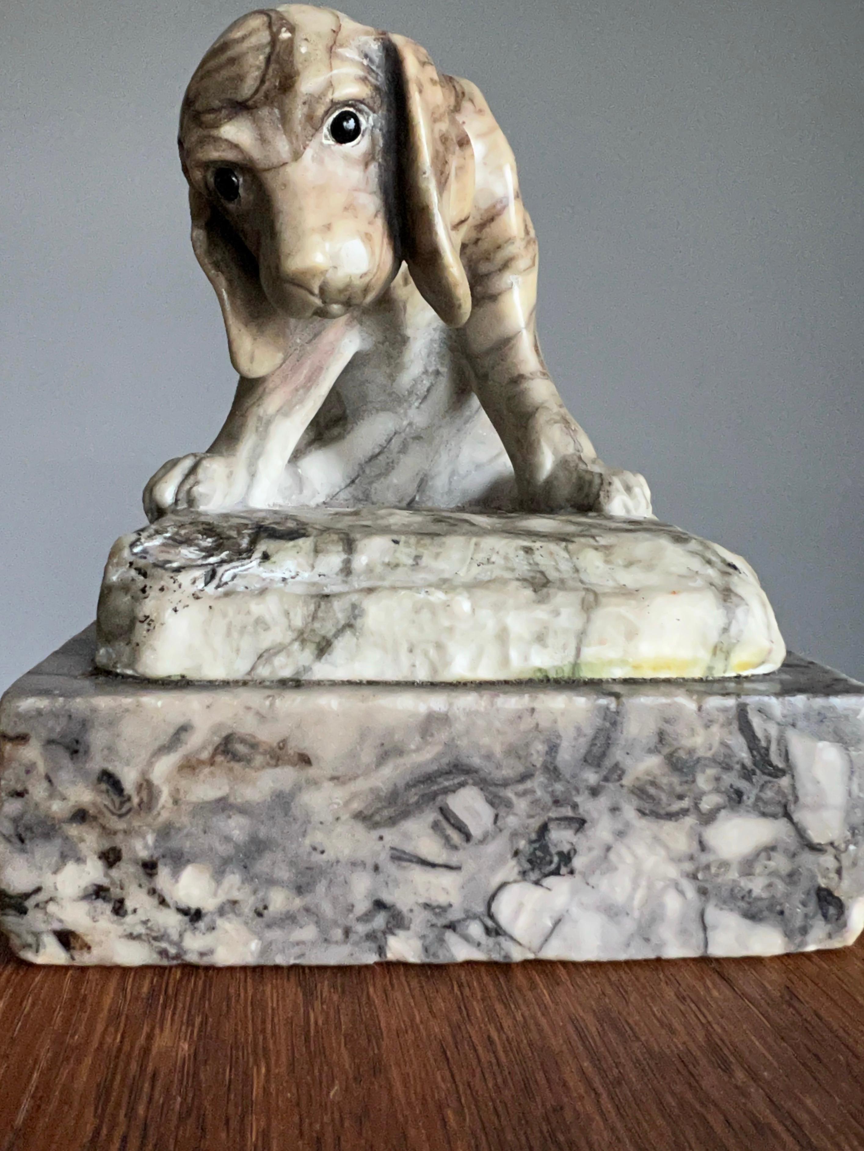 Top Quality Workmanship Antique Signed Alabaster Puppy Sculpture by Ernst Beck For Sale 10