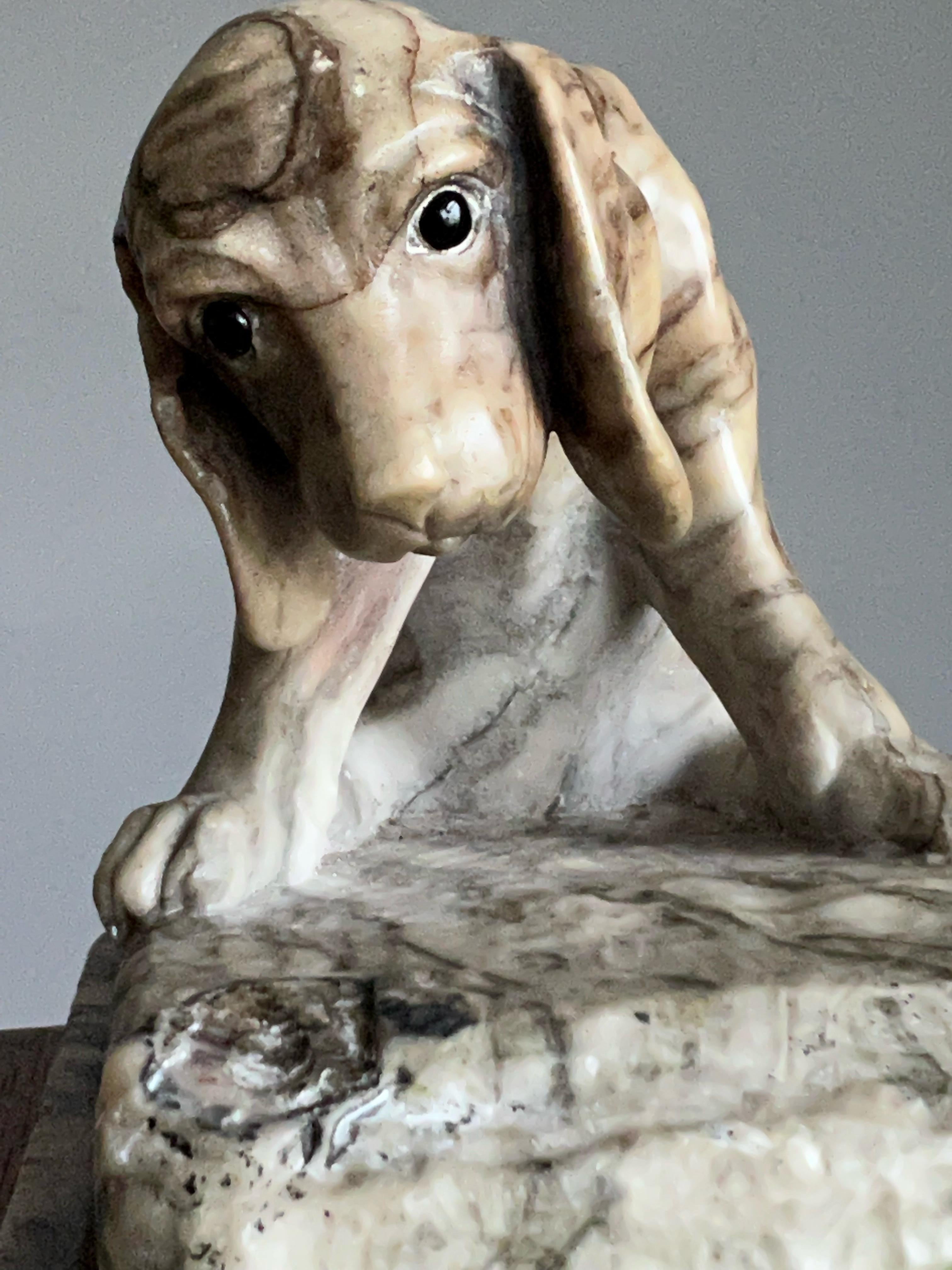 Austrian Top Quality Workmanship Antique Signed Alabaster Puppy Sculpture by Ernst Beck For Sale