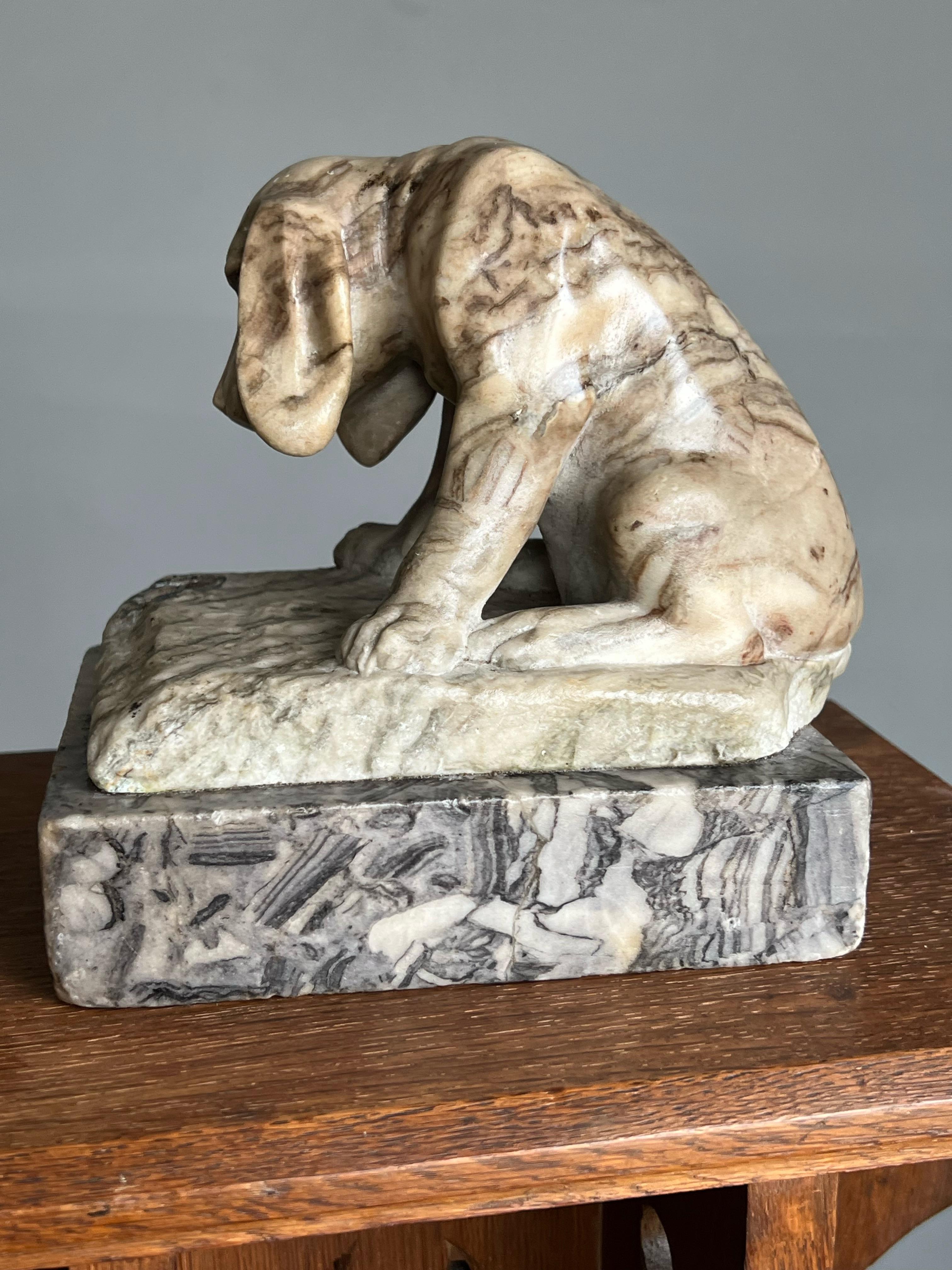 Polished Top Quality Workmanship Antique Signed Alabaster Puppy Sculpture by Ernst Beck For Sale