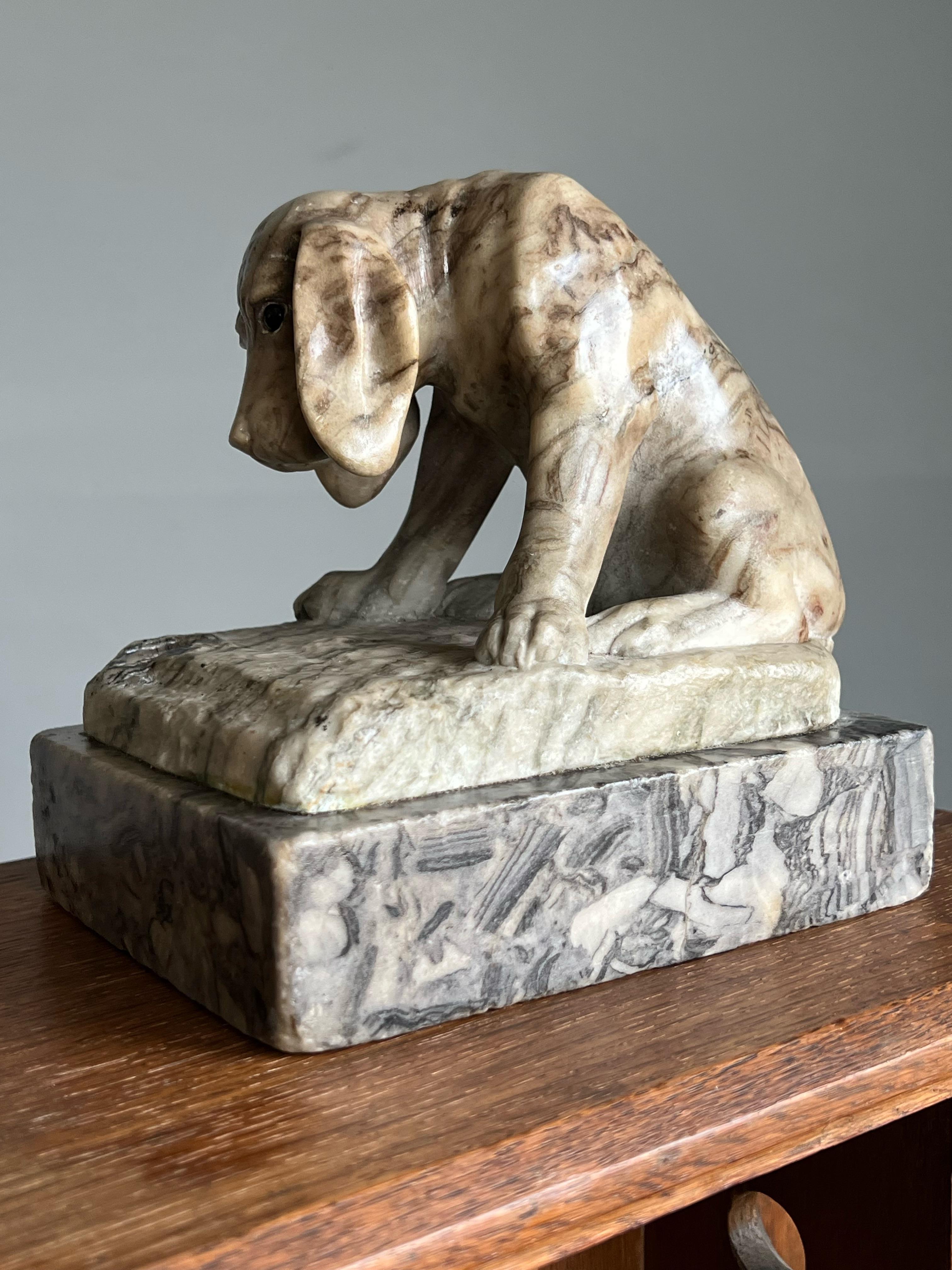 Top Quality Workmanship Antique Signed Alabaster Puppy Sculpture by Ernst Beck In Good Condition For Sale In Lisse, NL
