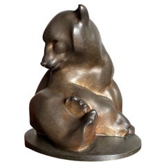 Top Quality Workmanship Antique Signed Bronze Bear Cub Sculpture Stunning Patina