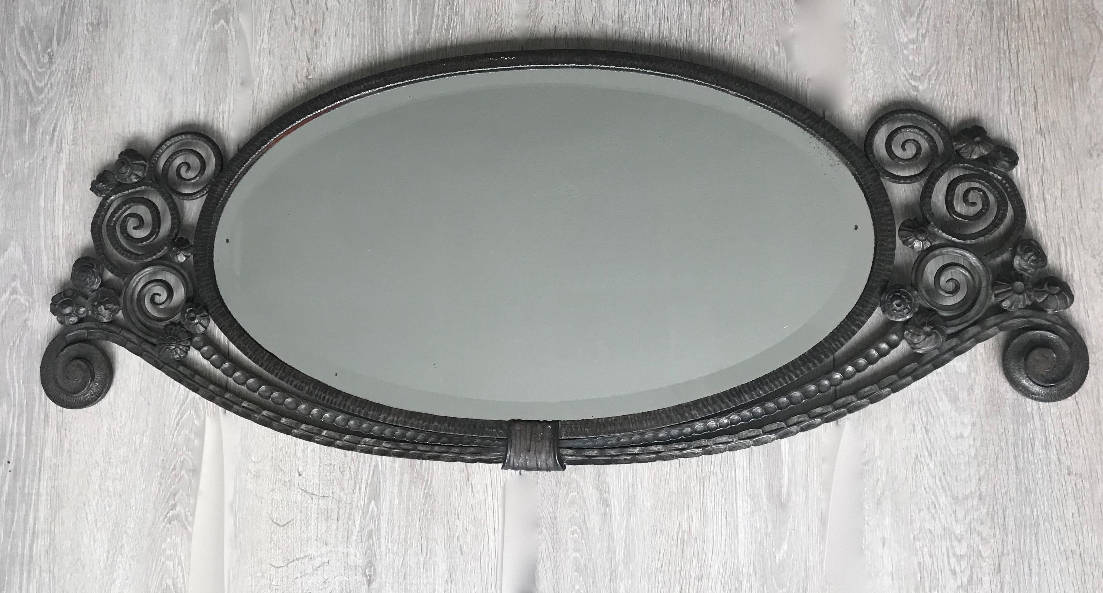 Top Quality Wrought Iron Art Deco Wall Mirror in the Manner of Edgar Brandt 3