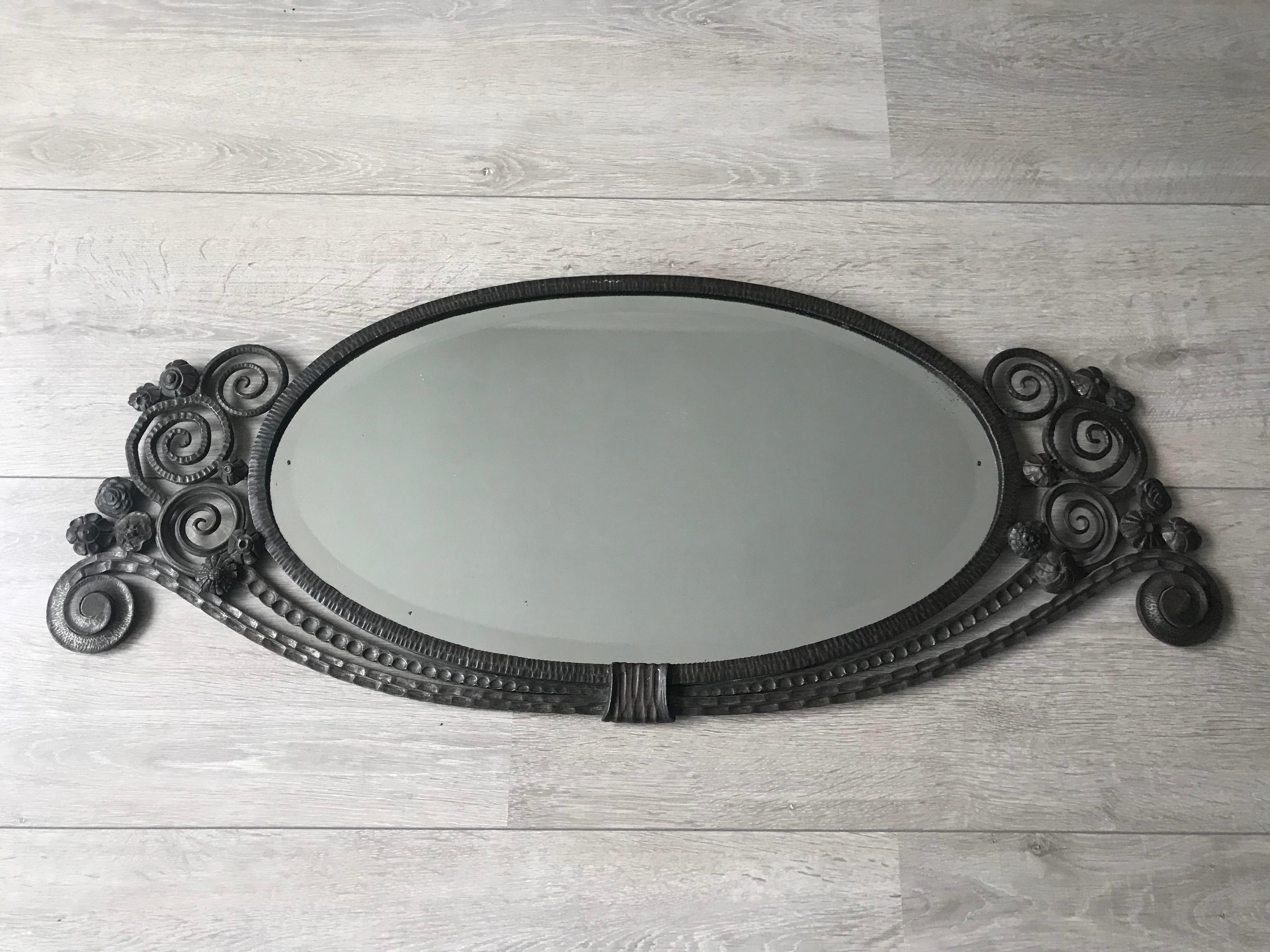 Top Quality Wrought Iron Art Deco Wall Mirror in the Manner of Edgar Brandt 4