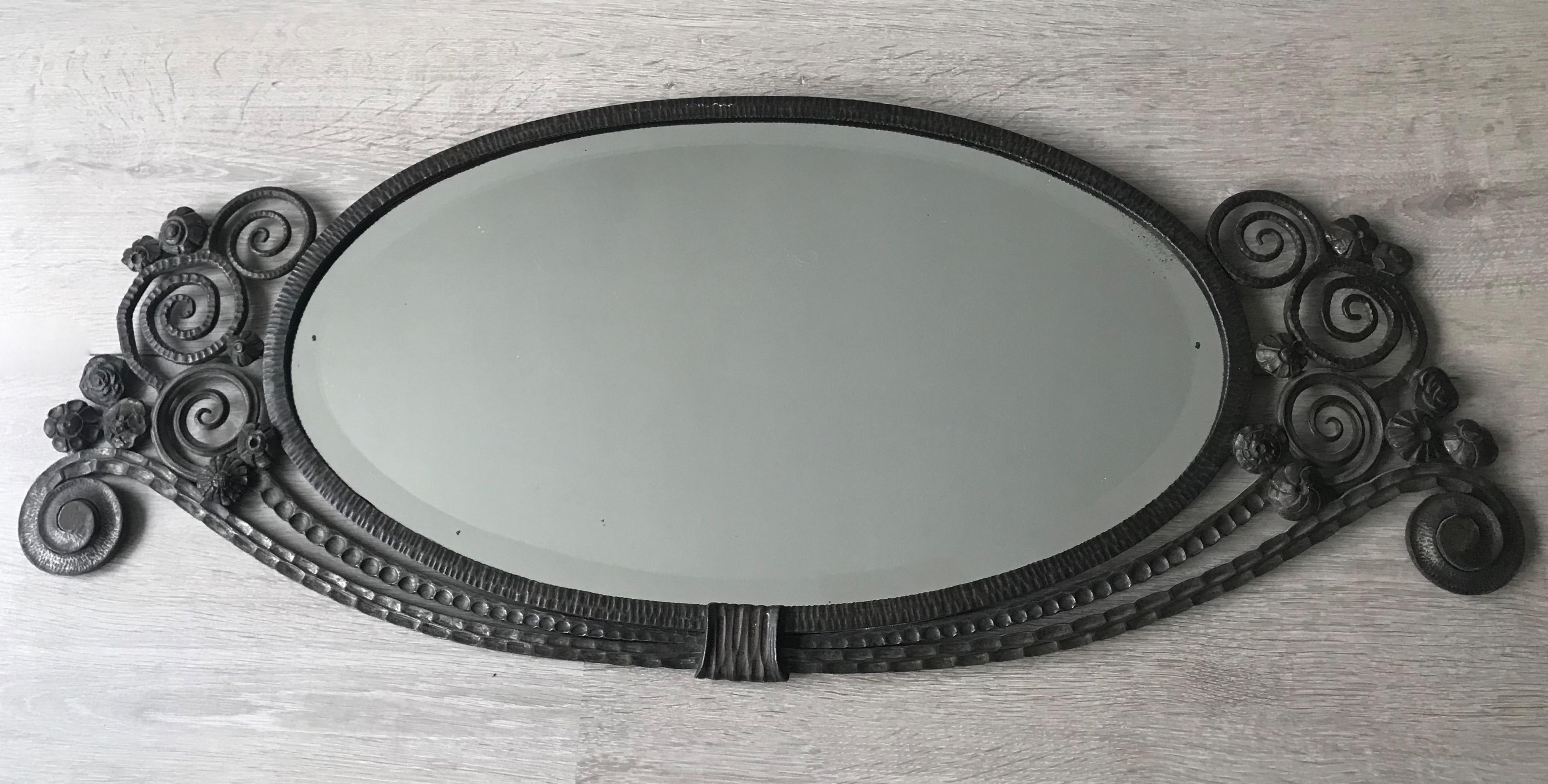 Top Quality Wrought Iron Art Deco Wall Mirror in the Manner of Edgar Brandt 12