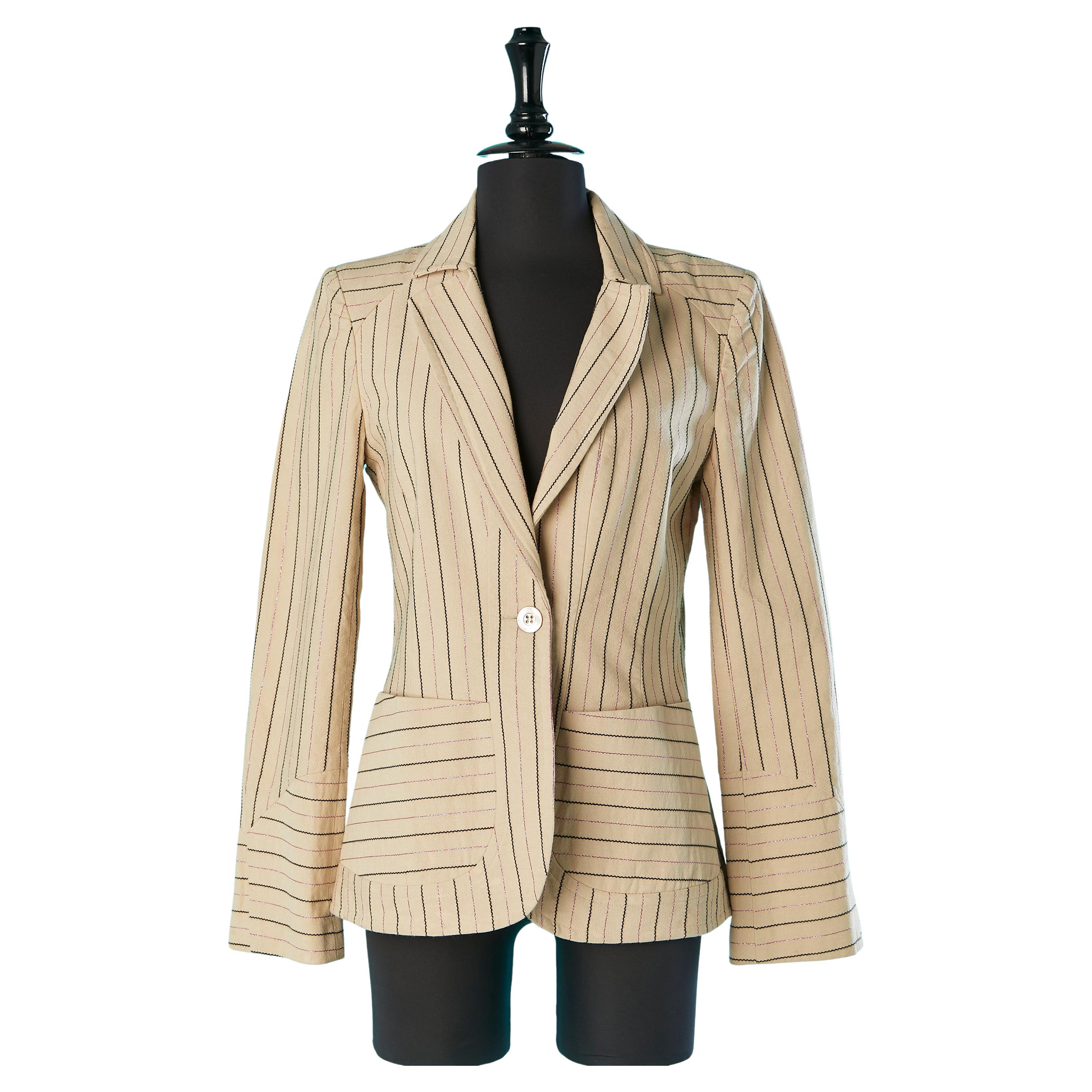Top-stitched striped single breasted blazer Christian Lacroix Bazar  For Sale