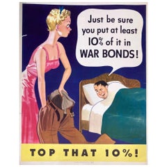 "Top That 10%" Vintage WWII Bonds Poster, 1943