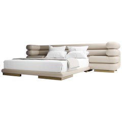 TOPANGA BED - Modern Design in Lealpell Leather and with Marble Table Insets