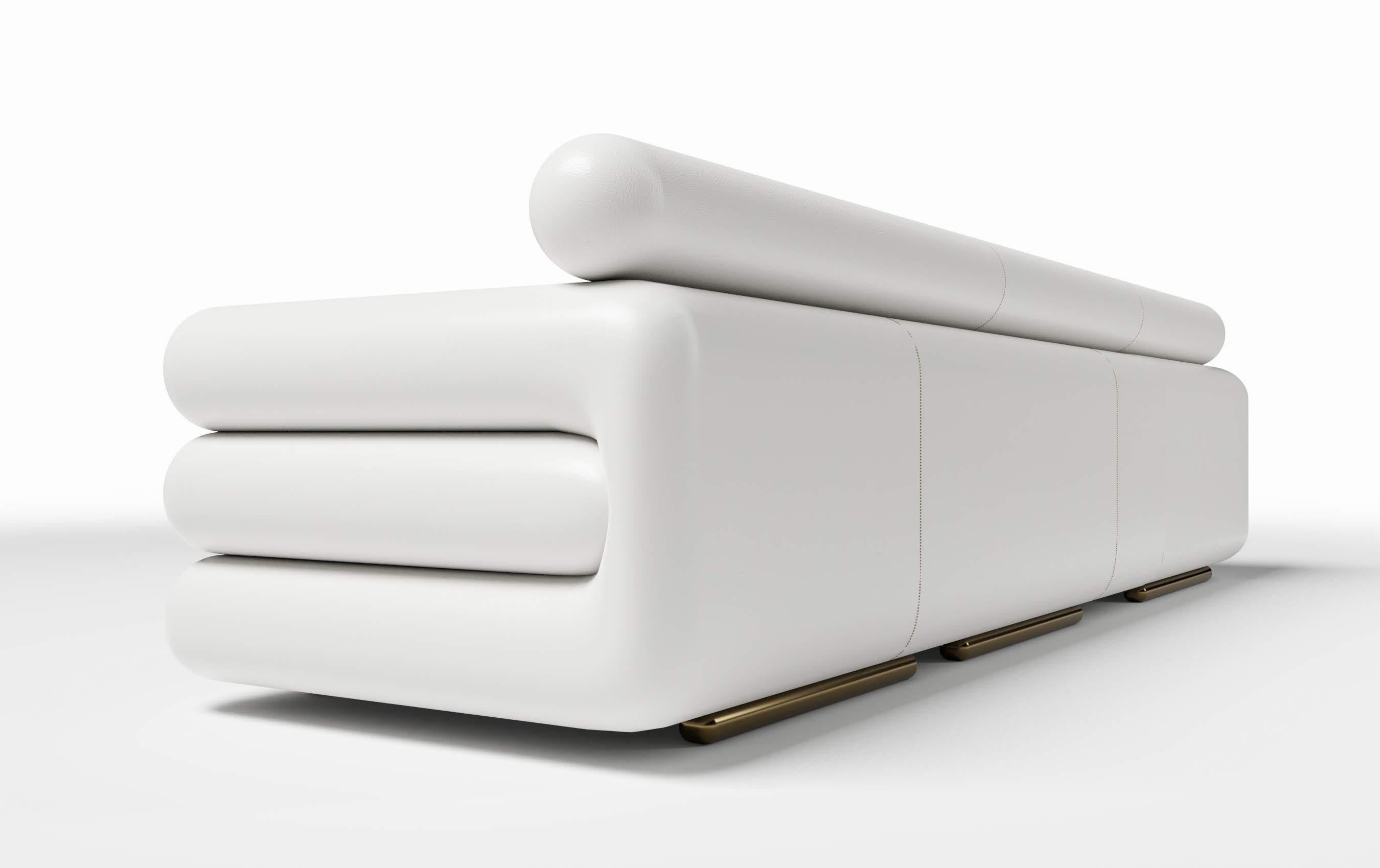 Contemporary TOPANGA SECTIONAL CHAISE - Modern Design in Lealpell Leather and a Metallic Base