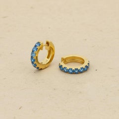 Topaz 12 MM Huggie Earrings, Micro Pave Hoop Earrings