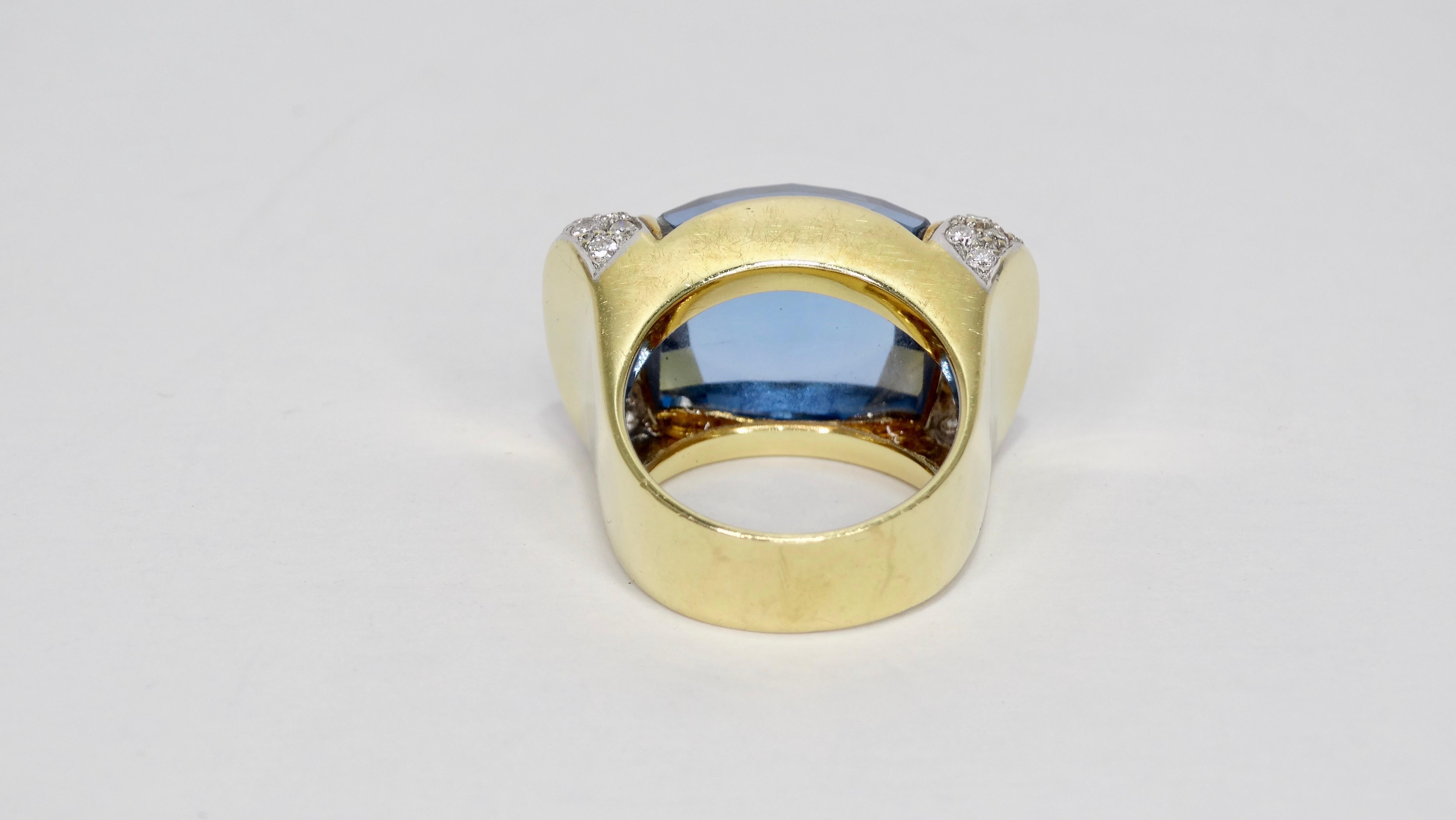 Women's or Men's Topaz 18k Gold Diamond Cocktail Ring  For Sale