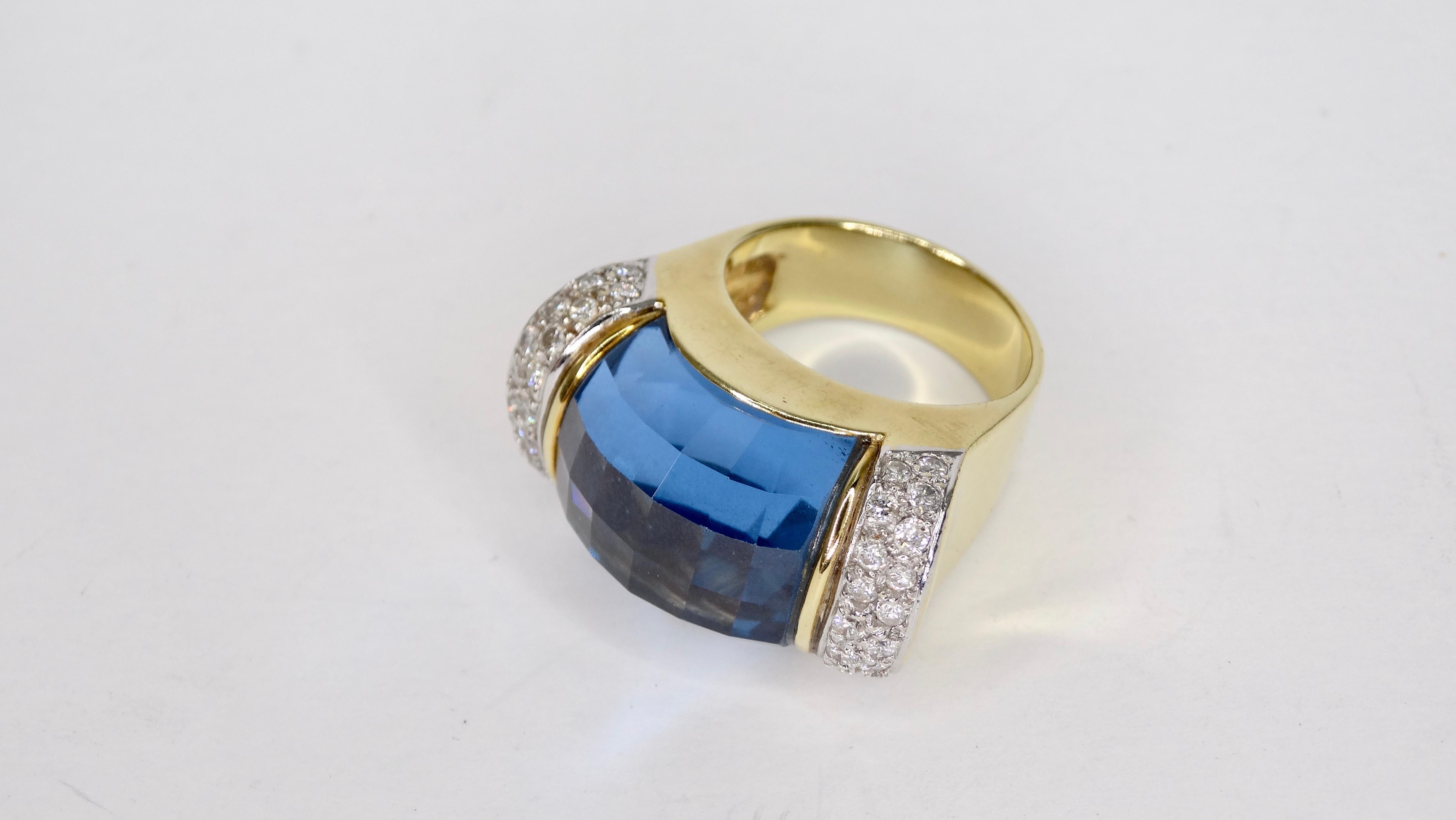 Topaz 18k Gold Diamond Cocktail Ring  For Sale 2