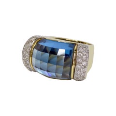 Retro Topaz 18k Gold Diamond Cocktail Ring 