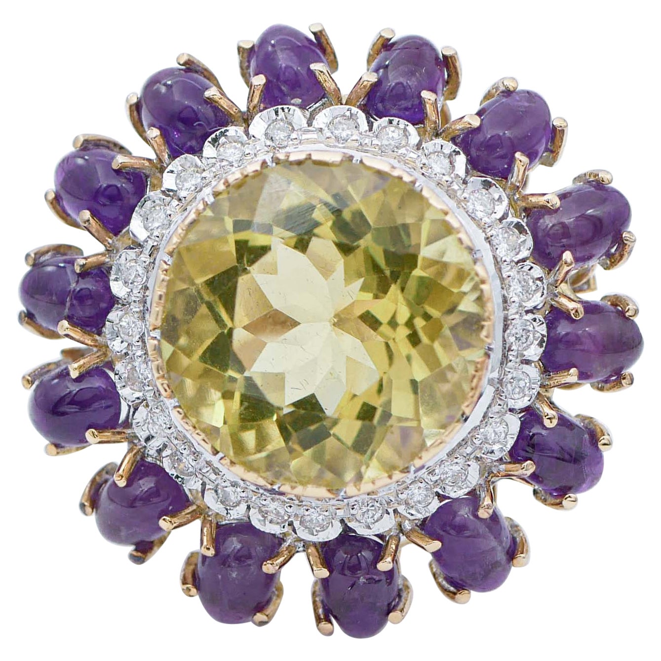 Ring aus 14 Karat Roségold mit Topas, Amethysten, Diamanten