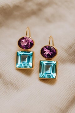Topaz and amethyst 14k gold earrings